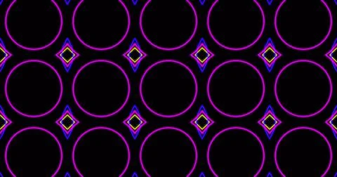 Image of kaleidoscope neon pattern moving in hypnotic motion on seamless loop Illustrazione stock
