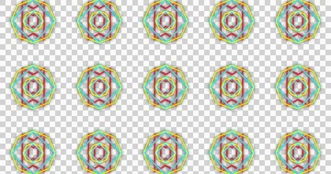 Image of kaleidoscope neon pattern moving in hypnotic motion on transparent 스톡 일러스트