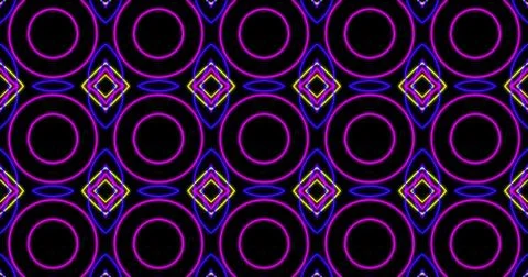 Image of kaleidoscope neon pattern moving in hypnotic motion on black background Stock Illustration