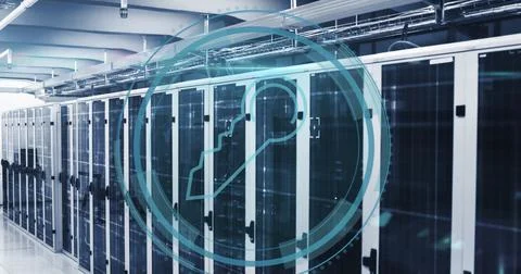 Image of key icon and data processing over computer servers Foto stock