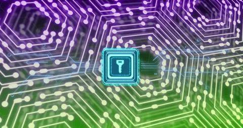 Image of key icon over network of connections Stock Photos