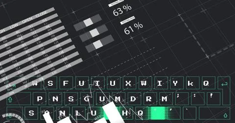 Image of keyboard and data processing on black background Stock Illustration