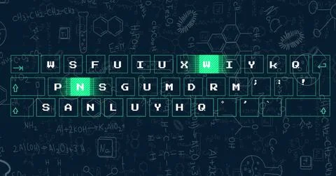 Image of keyboard over mathematical equations Illustrazione stock