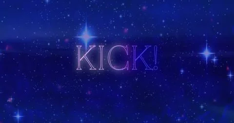 Image of kick text with exclamation over stars and dots against blue background 스톡 사진