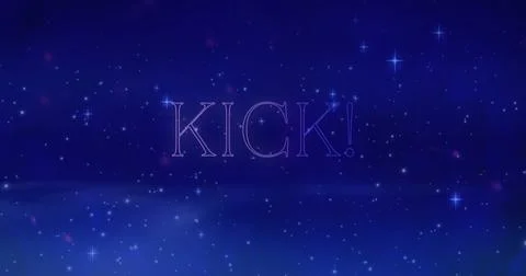 Image of kick text with exclamation over stars and dots against blue background 写真素材