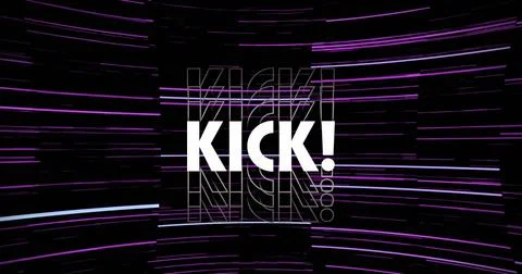 Image of kick text with exclamation over lens flare moving and cubes against Stock Photos