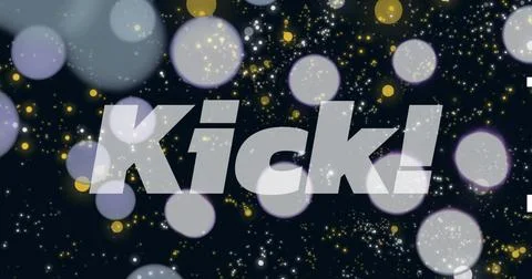 Image of kick text with exclamation over lines and lens flares against black Foto stock