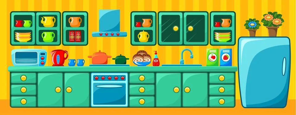 Image of kitchen interior with design elements. Stock Illustration