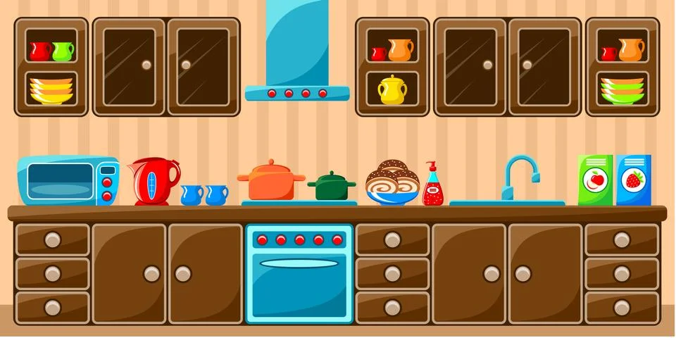 Image of kitchen interior with design elements 스톡 일러스트