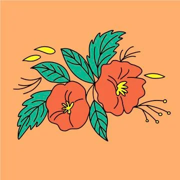 Image of large red flowers on an orange background in vector graphics. For the Stock Illustration