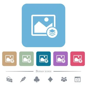 Image layers flat icons on color rounded square backgrounds Stock Illustration