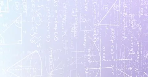 Image of layers of mathematical equations over lilac background Stock Illustration