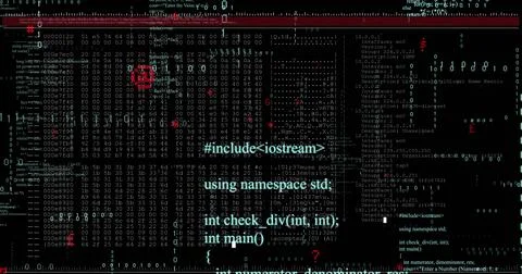 Image of layers of text and binary data processing on black background イラスト素材
