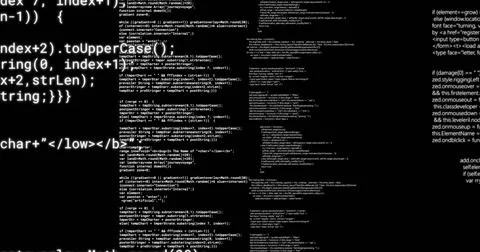 Image of layers of text data processing on black background 스톡 사진
