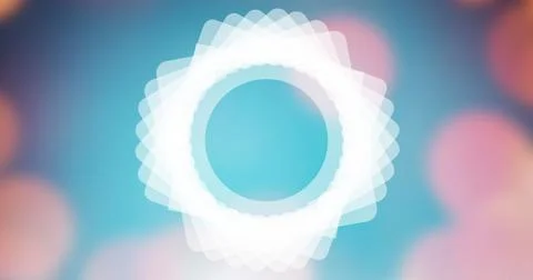 Image of layers of white pattern spinning over blue and pink background Stock Photos