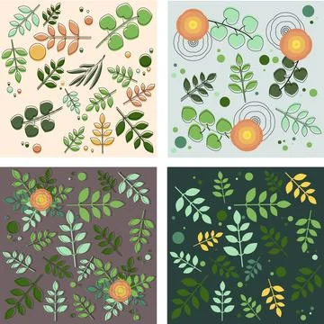Image of leaves and seeds of various plants Stock Illustration