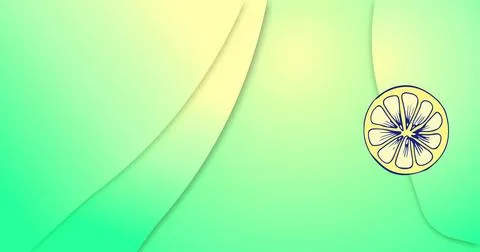 Image of lemon slices falling over green abstract background Stock Illustration