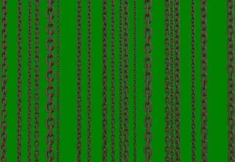 Image of lengths of industrial welded chain hanging vertically in parallel lines Fotos Stock