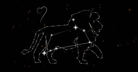 Image of leo star sign over black background Stock Photos