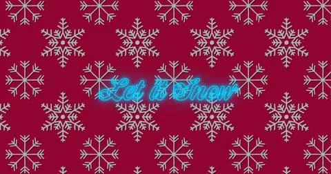 Image of let it snow text over christmas snowflake pattern on red background Illustrazione stock