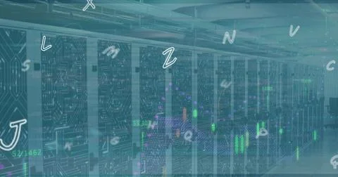 Image of letters and data processing over computer servers Stockfoto's