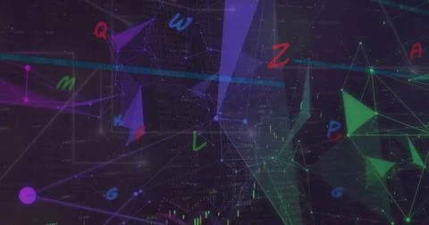 Image of letters and data processing over dark background 스톡 사진