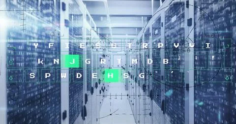 Image of letters and data processing over computer servers 스톡 사진