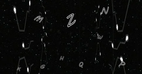 Image of letters and structures on black background Illustrazione stock
