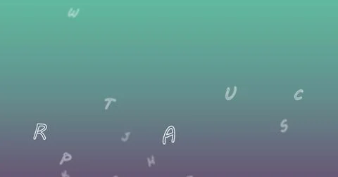 Image of letters falling over green background Foto stock
