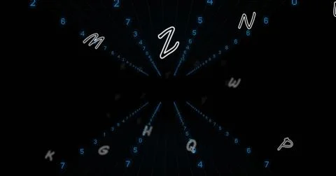 Image of letters over data processing on black background 스톡 사진