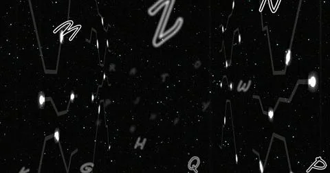 Image of letters over network of connections on black background Stock Illustration