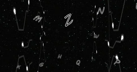 Image of letters over network of connections on black background Stock Illustration