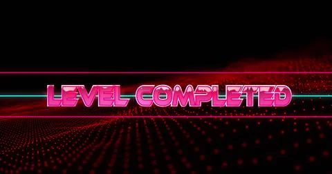 Image of level completed text on black background Illustrazione stock