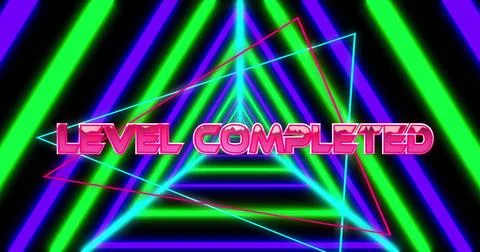 Image of level completed text over neon pattern Foto stock
