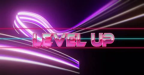 Image of level up text over neon pattern background Illustrazione stock