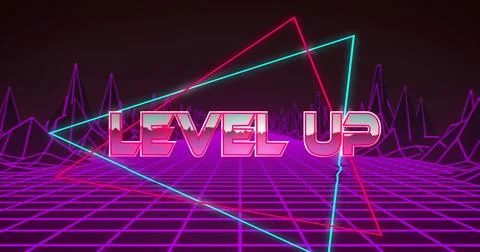 Image of level up text over shapes Stockfoto's