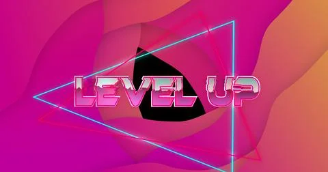 Image of level up text with shapes over black backround Illustrazione stock