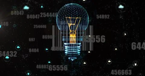 Image of light bulb, bar code and data processing Stock Photos