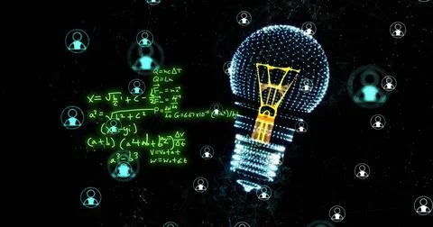 Image of light bulb, chatbot icons and data processing Stock Photos