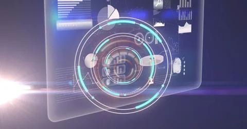 Image of light moving over processing circle on scientific graph and data Stock Illustration
