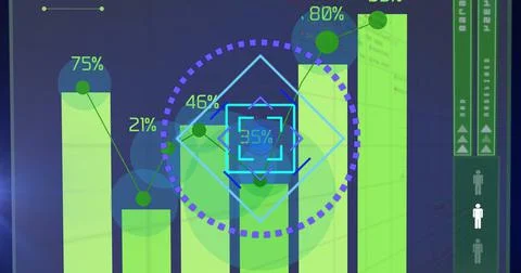 Image of light moving over processing circle on scientific graph and data Stock Illustration