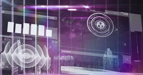 Image of light over digital screen with diverse data Stock Photos