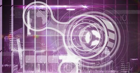 Image of light over digital screen with diverse data Foto stock