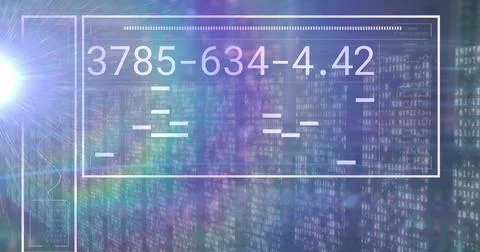 Image of light spot and data processing against screens of mosaic squares on Foto stock
