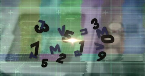 Image of light spot over changing numbers and alphabets against test screen Stock Photos