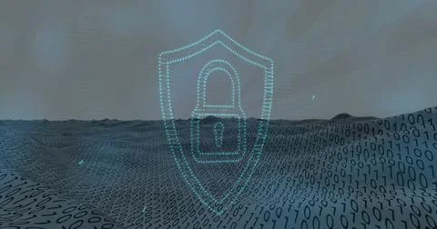 Image of light spot over security padlock icon against binary coding over 스톡 일러스트