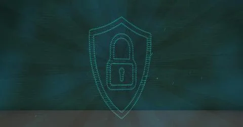 Image of light spot over security padlock icon against radial blue background 스톡 일러스트