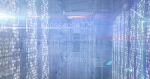 Image of light spots and data processing over computer servers Stockfoto's