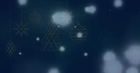 Image of light spots over christmas decorations on blue background Ilustração Stock