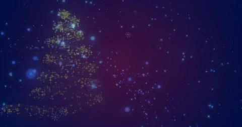 Image of light spots over christmas tree on blue background Ilustração Stock